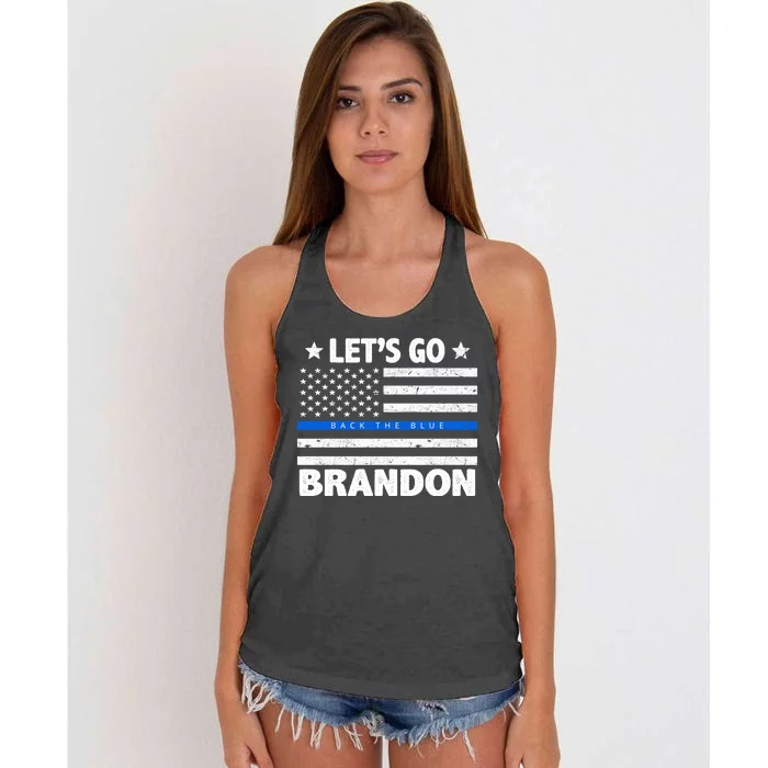 Let's Go Brandon Blue Thin Line Back The Blue FJB Chant Women's Knotted Racerback Tank