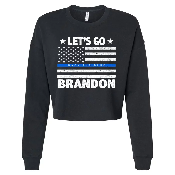 Let's Go Brandon Blue Thin Line Back The Blue FJB Chant Cropped Pullover Crew