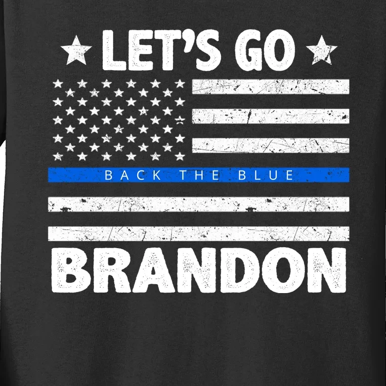 Let's Go Brandon Blue Thin Line Back The Blue FJB Chant Kids Long Sleeve Shirt