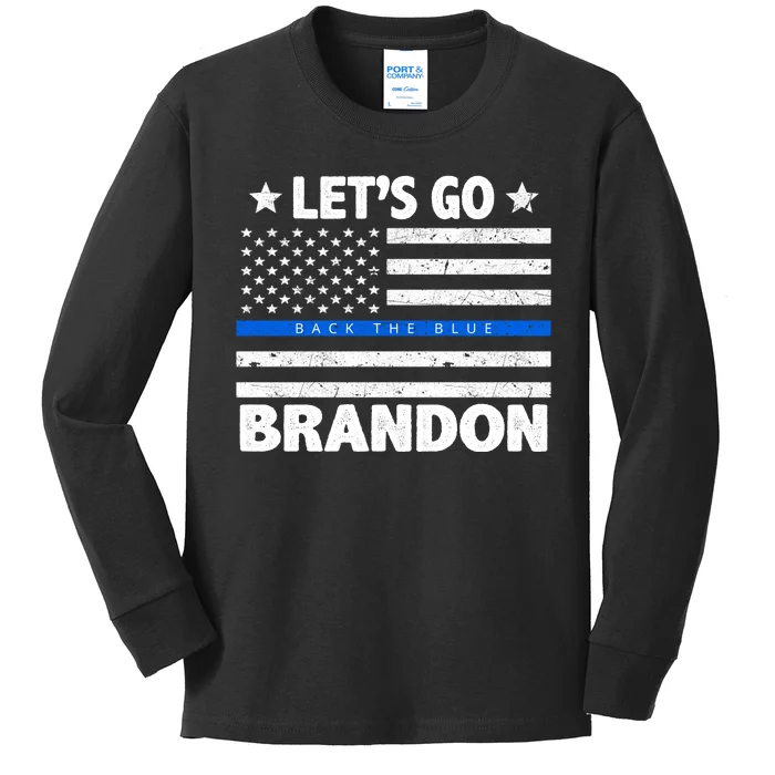 Let's Go Brandon Blue Thin Line Back The Blue FJB Chant Kids Long Sleeve Shirt