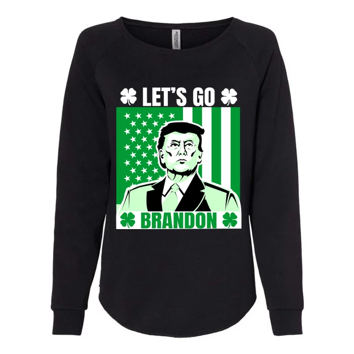 Lets Go Brandon St Patrick's Day Trump America Flag Clover Womens California Wash Sweatshirt