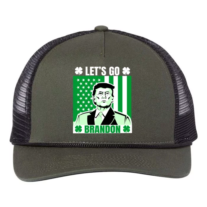 Lets Go Brandon St Patrick's Day Trump America Flag Clover Retro Rope Trucker Hat Cap