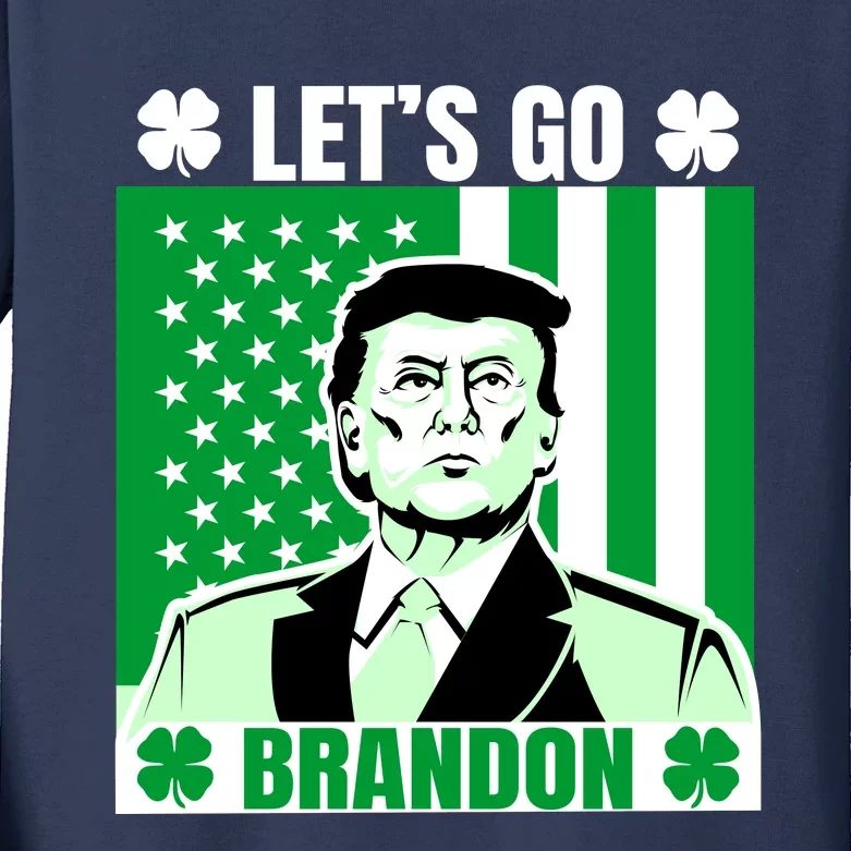 Lets Go Brandon St Patrick's Day Trump America Flag Clover Kids Long Sleeve Shirt