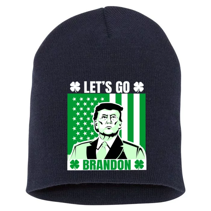 Lets Go Brandon St Patrick's Day Trump America Flag Clover Short Acrylic Beanie