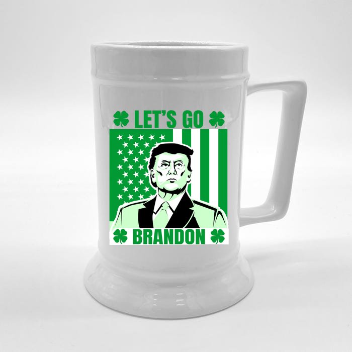 Lets Go Brandon St Patrick's Day Trump America Flag Clover Front & Back Beer Stein