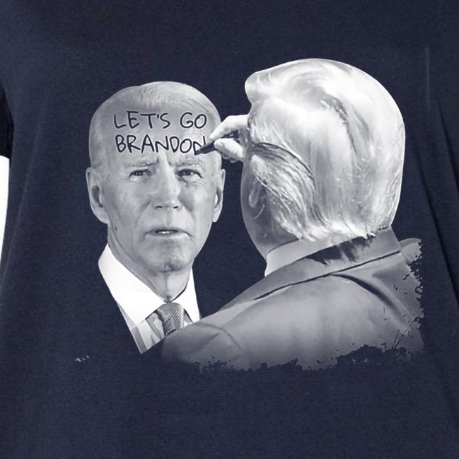 Let's Go Brandon Trump Writes On Biden's Forehead Women's V-Neck Plus Size T-Shirt