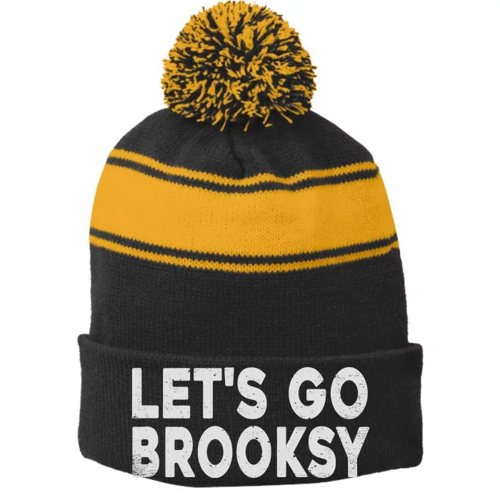 Lets Go Brooksy Stripe Pom Pom Beanie