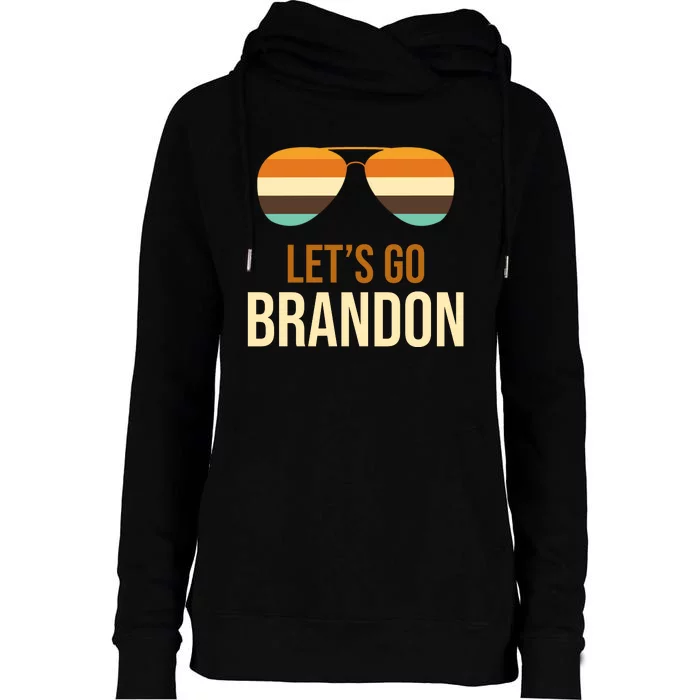 Let's Go Brandon F Joe Biden Cool Shades Retro Womens Funnel Neck Pullover Hood