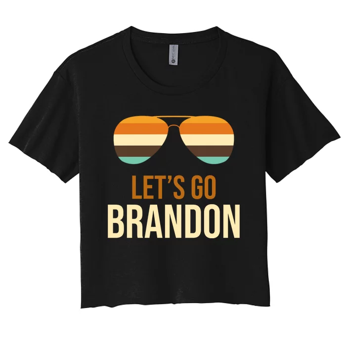 Let's Go Brandon F Joe Biden Cool Shades Retro Women's Crop Top Tee