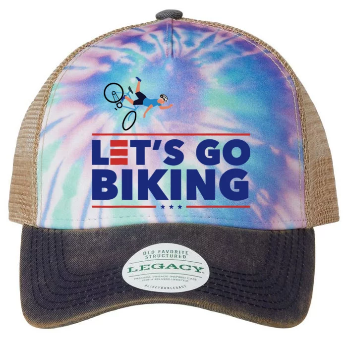 Lets Go Biking Biden Falling Off The Bike Funny Sarcastic Legacy Tie Dye Trucker Hat