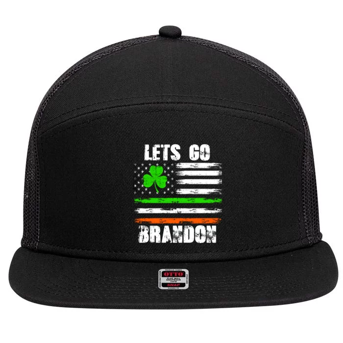 Lets Go Brandon St Patrick's Day Distressed America USA Flag Clover 7 Panel Mesh Trucker Snapback Hat