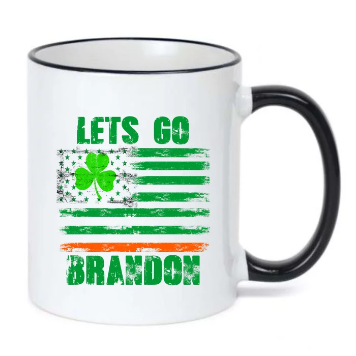 Lets Go Brandon St Patrick's Day Distressed America USA Flag Clover Black Color Changing Mug