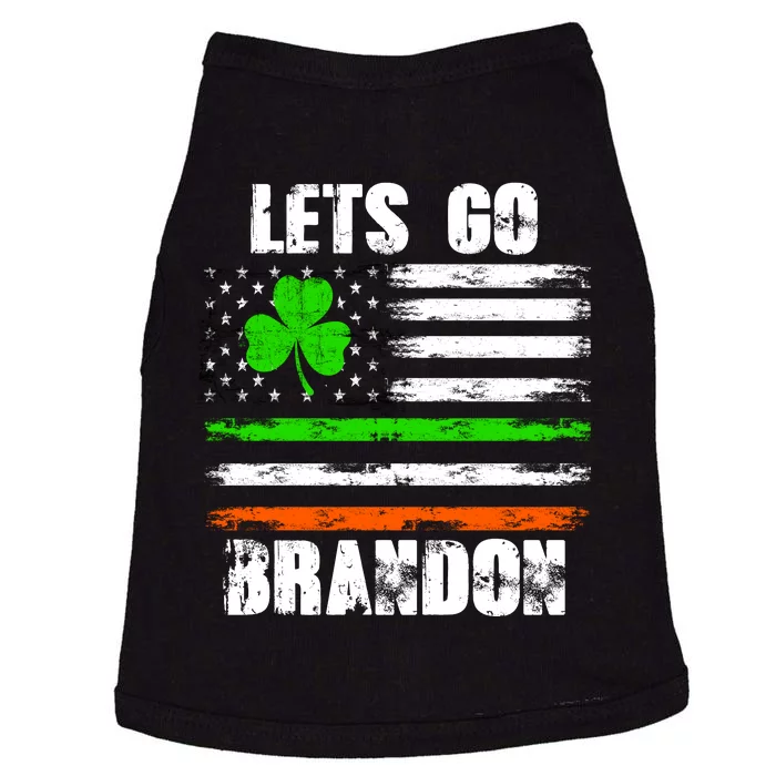 Lets Go Brandon St Patrick's Day Distressed America USA Flag Clover Doggie Tank