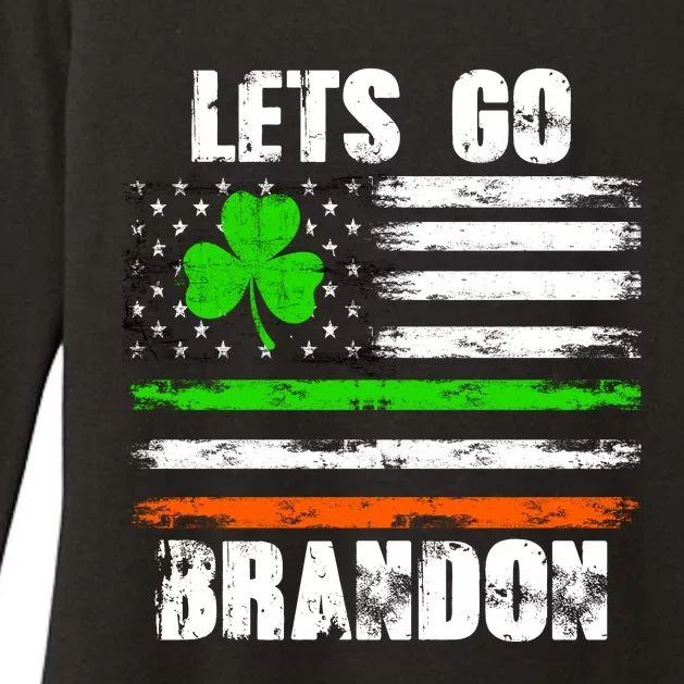 Lets Go Brandon St Patrick's Day Distressed America USA Flag Clover Womens CVC Long Sleeve Shirt