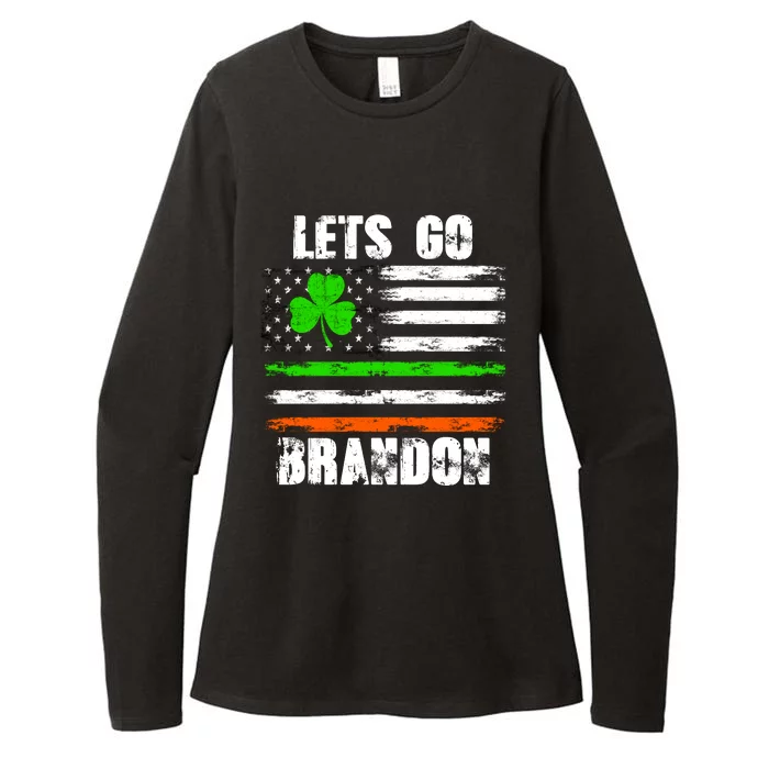 Lets Go Brandon St Patrick's Day Distressed America USA Flag Clover Womens CVC Long Sleeve Shirt