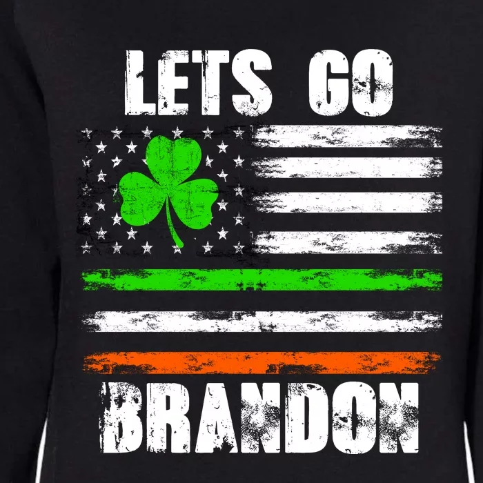 Lets Go Brandon St Patrick's Day Distressed America USA Flag Clover Womens California Wash Sweatshirt