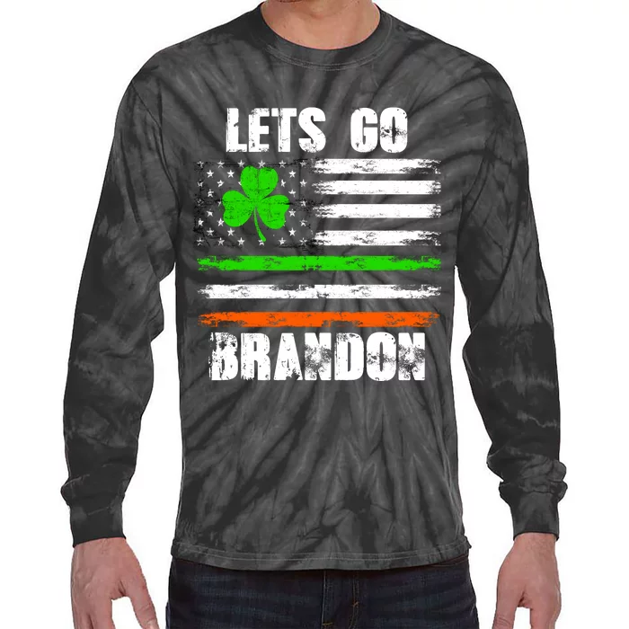 Lets Go Brandon St Patrick's Day Distressed America USA Flag Clover Tie-Dye Long Sleeve Shirt