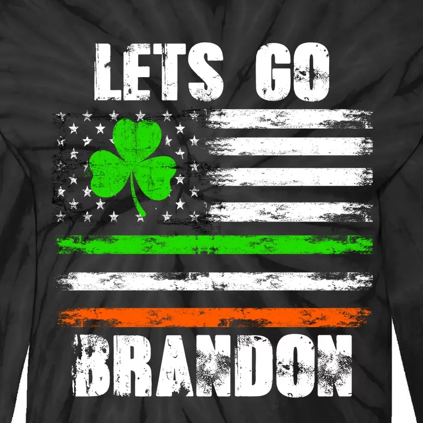 Lets Go Brandon St Patrick's Day Distressed America USA Flag Clover Tie-Dye Long Sleeve Shirt