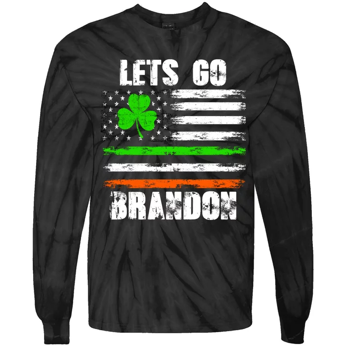 Lets Go Brandon St Patrick's Day Distressed America USA Flag Clover Tie-Dye Long Sleeve Shirt