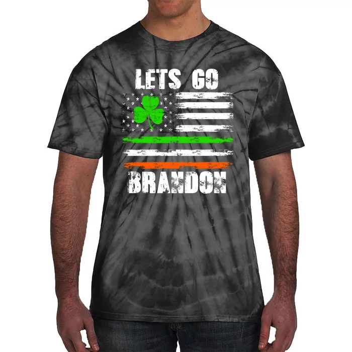 Lets Go Brandon St Patrick's Day Distressed America USA Flag Clover Tie-Dye T-Shirt