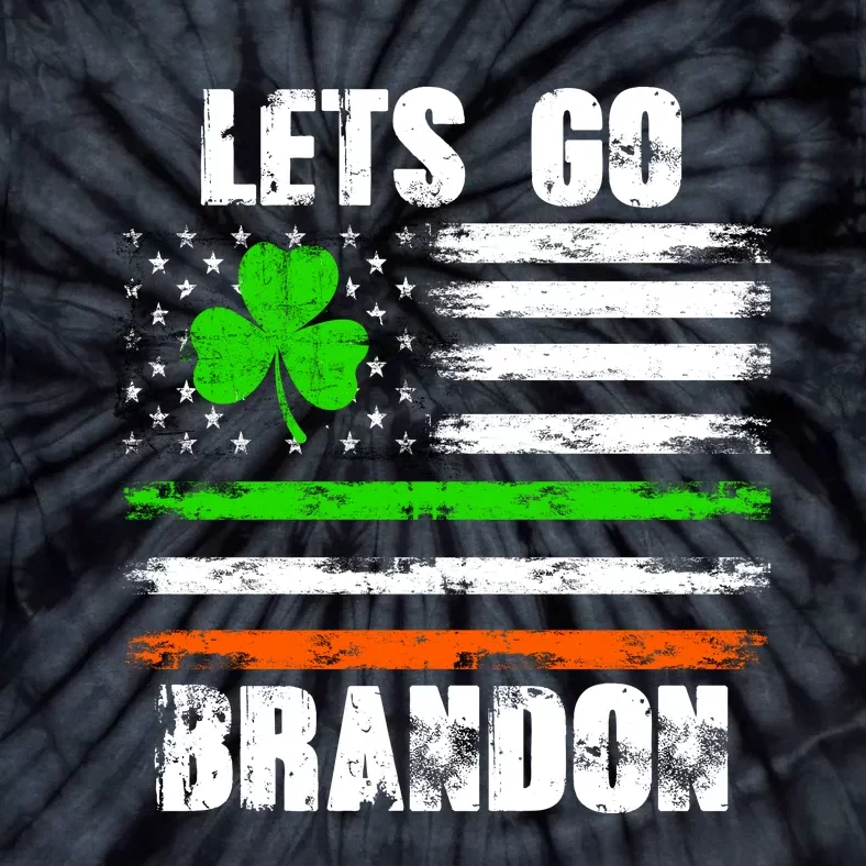 Lets Go Brandon St Patrick's Day Distressed America USA Flag Clover Tie-Dye T-Shirt