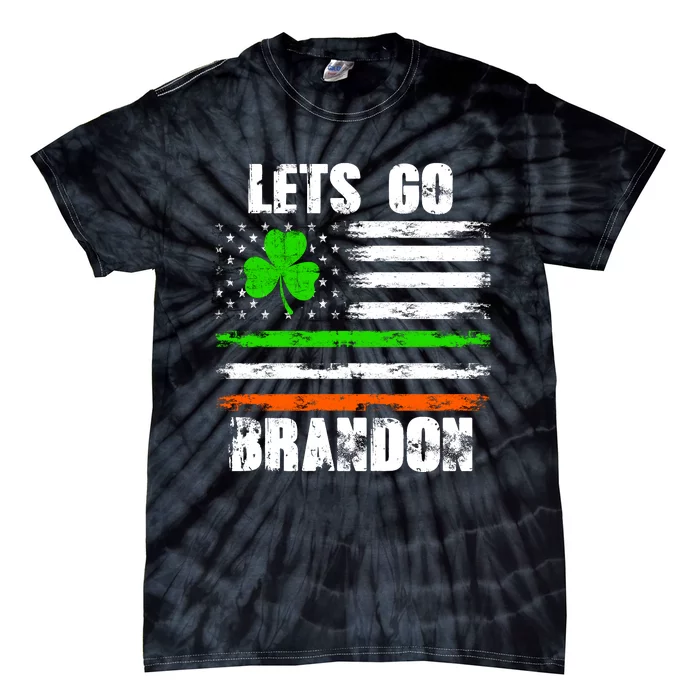 Lets Go Brandon St Patrick's Day Distressed America USA Flag Clover Tie-Dye T-Shirt