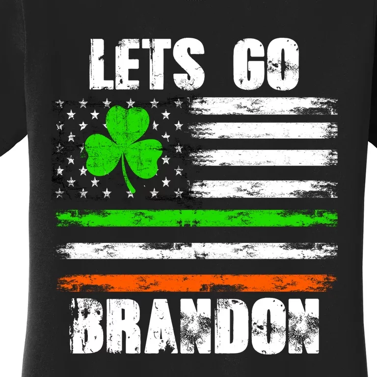 Lets Go Brandon St Patrick's Day Distressed America USA Flag Clover Women's T-Shirt