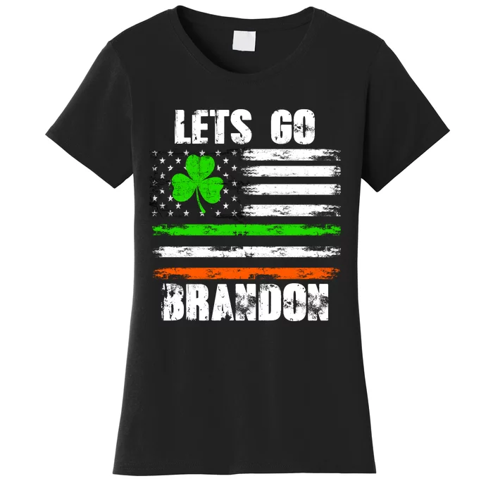 Lets Go Brandon St Patrick's Day Distressed America USA Flag Clover Women's T-Shirt