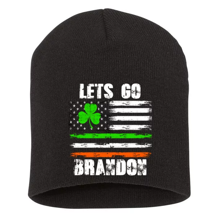 Lets Go Brandon St Patrick's Day Distressed America USA Flag Clover Short Acrylic Beanie