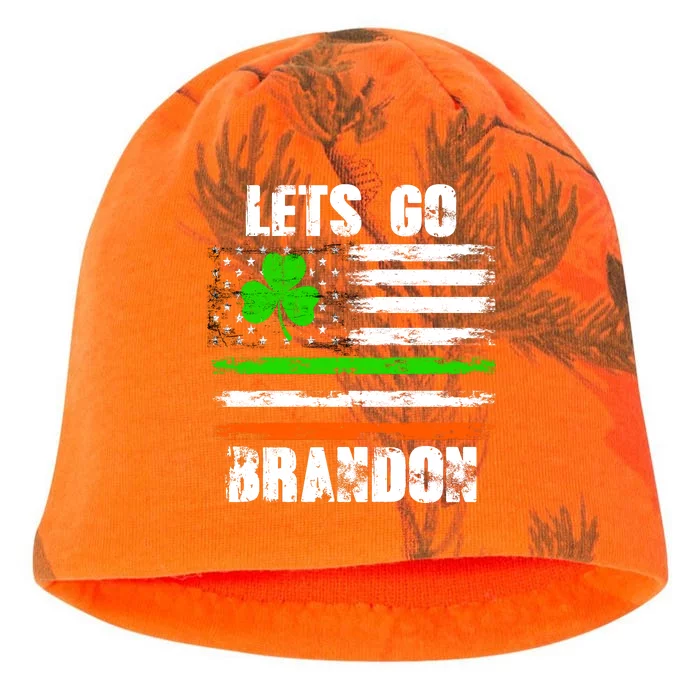 Lets Go Brandon St Patrick's Day Distressed America USA Flag Clover Kati - Camo Knit Beanie