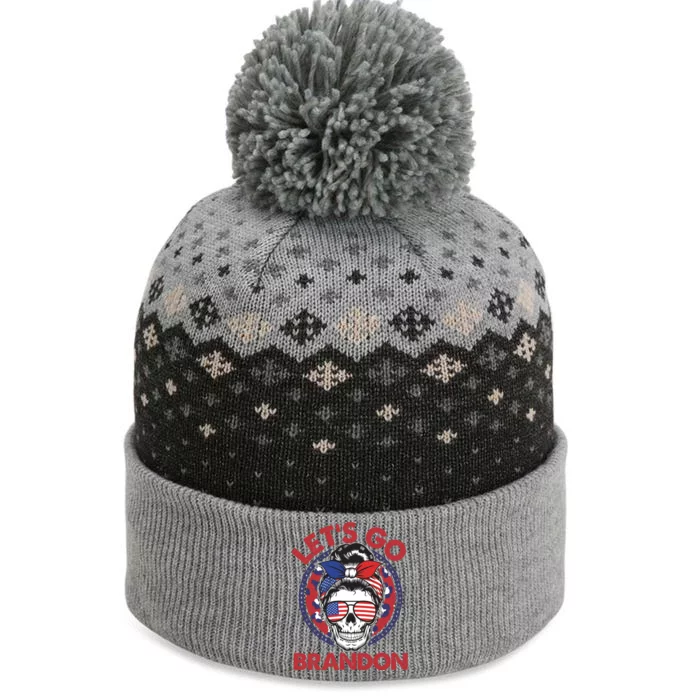 Let's Go Brandon American Flag Hairbun Skull The Baniff Cuffed Pom Beanie