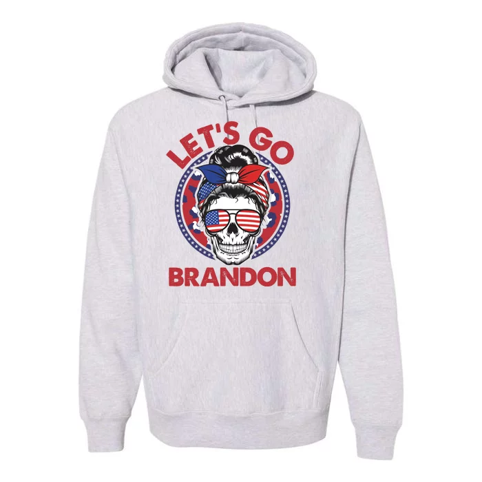 Let's Go Brandon American Flag Hairbun Skull Premium Hoodie