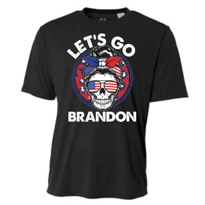 Let's Go Brandon American Flag Hairbun Skull Cooling Performance Crew T-Shirt