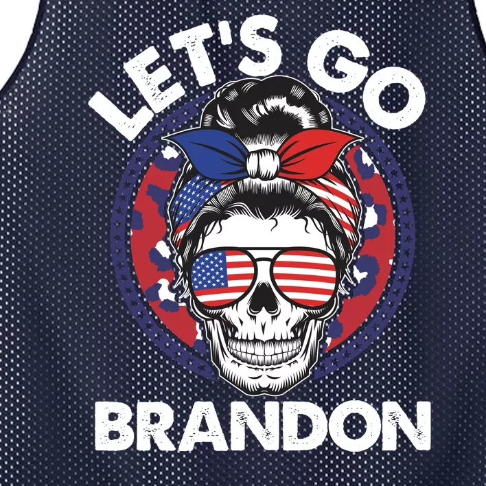 Let's Go Brandon American Flag Hairbun Skull Mesh Reversible Basketball Jersey Tank