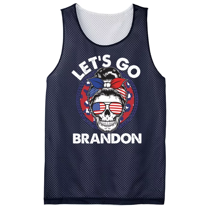 Let's Go Brandon American Flag Hairbun Skull Mesh Reversible Basketball Jersey Tank