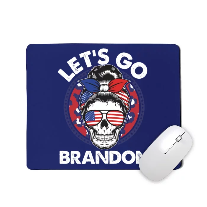 Let's Go Brandon American Flag Hairbun Skull Mousepad