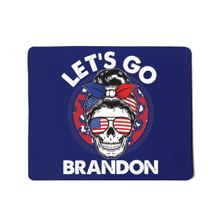 Let's Go Brandon American Flag Hairbun Skull Mousepad