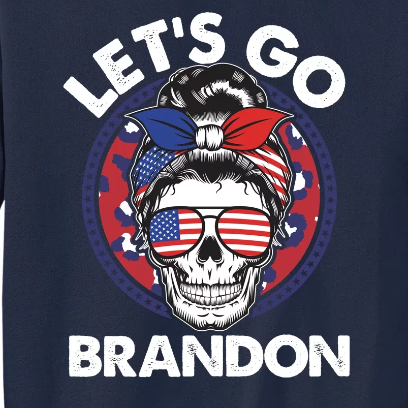 Let's Go Brandon American Flag Hairbun Skull Tall Sweatshirt