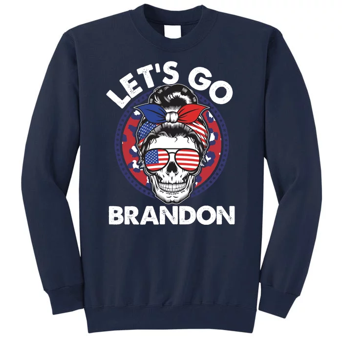 Let's Go Brandon American Flag Hairbun Skull Tall Sweatshirt