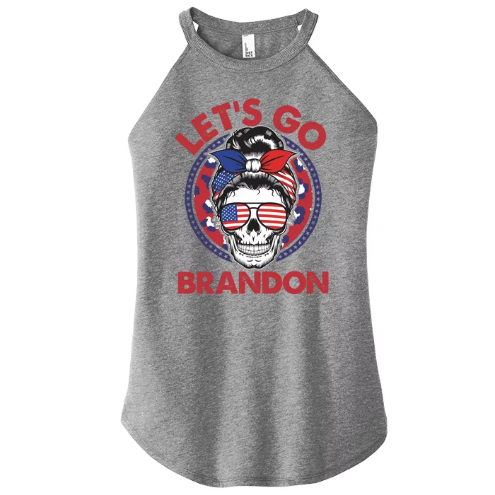 Let's Go Brandon American Flag Hairbun Skull Women’s Perfect Tri Rocker Tank