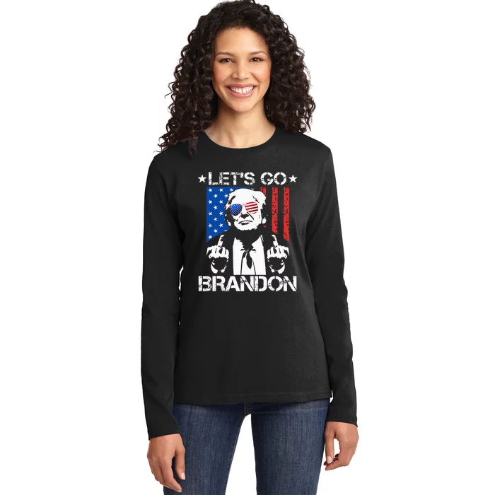 Let's Go Brandon Trump Middle Finger Flag Ladies Long Sleeve Shirt