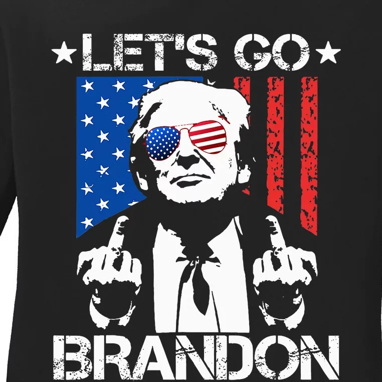 Let's Go Brandon Trump Middle Finger Flag Ladies Long Sleeve Shirt