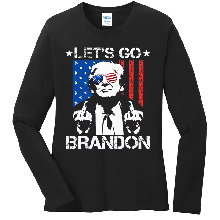 Let's Go Brandon Trump Middle Finger Flag Ladies Long Sleeve Shirt