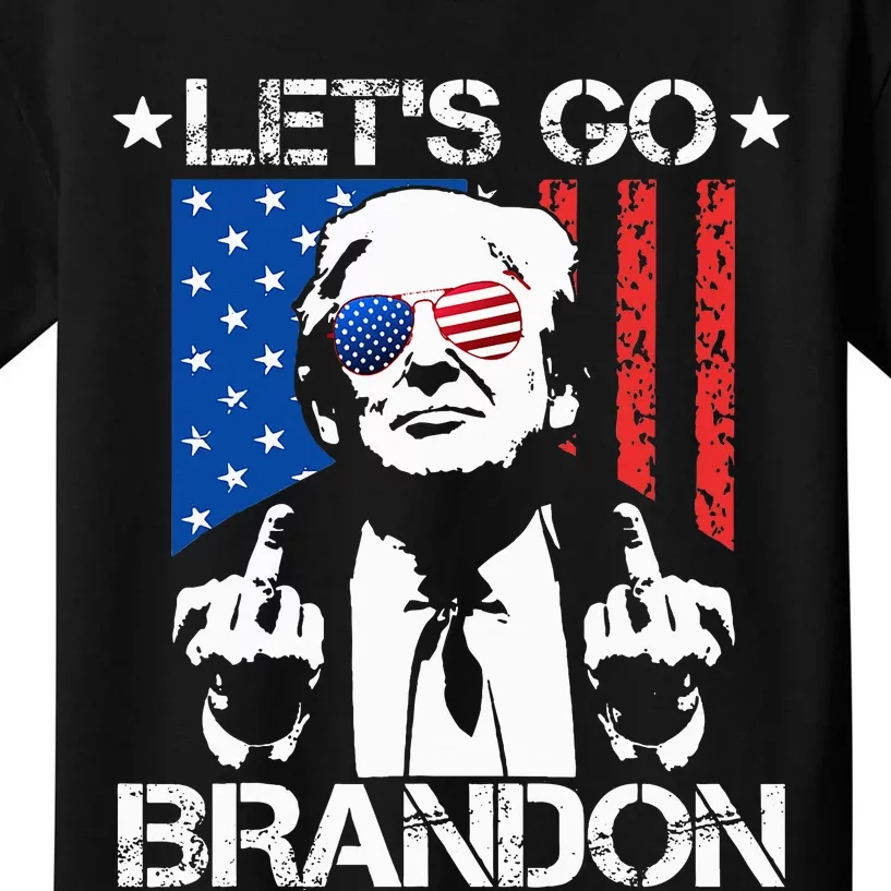 Let's Go Brandon Trump Middle Finger Flag Kids T-Shirt