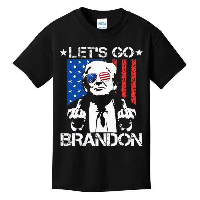 Let's Go Brandon Trump Middle Finger Flag Kids T-Shirt