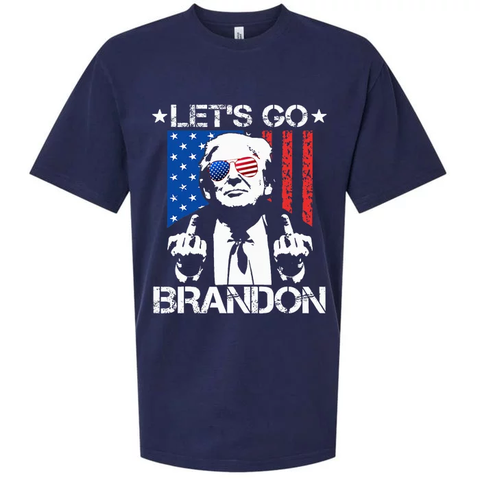 Let's Go Brandon Trump Middle Finger Flag Sueded Cloud Jersey T-Shirt