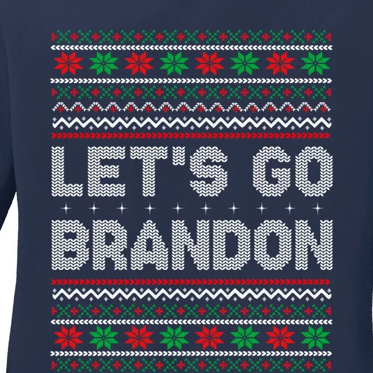 Let's Go Brandon Anti Biden Chant TRUMP 2024 Ugly Christmas Ladies Long Sleeve Shirt