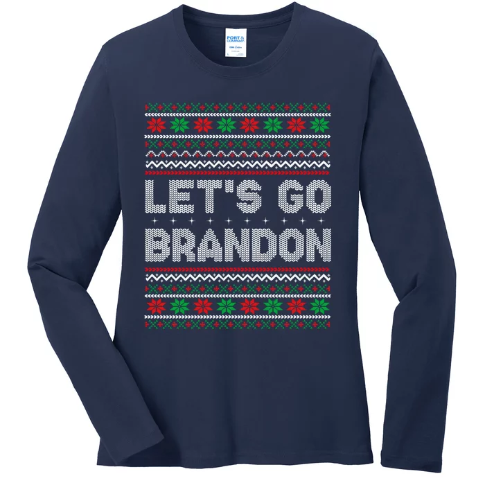 Let's Go Brandon Anti Biden Chant TRUMP 2024 Ugly Christmas Ladies Long Sleeve Shirt