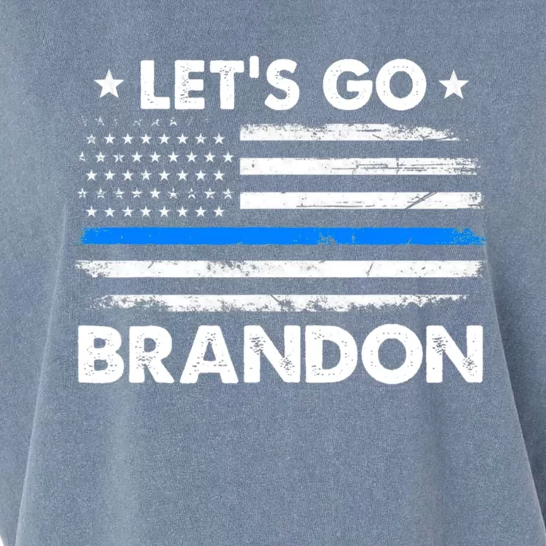 LetS Go Brandon Us Flag Thin Blue Line Lets Go Brandon Gift Garment-Dyed Women's Muscle Tee