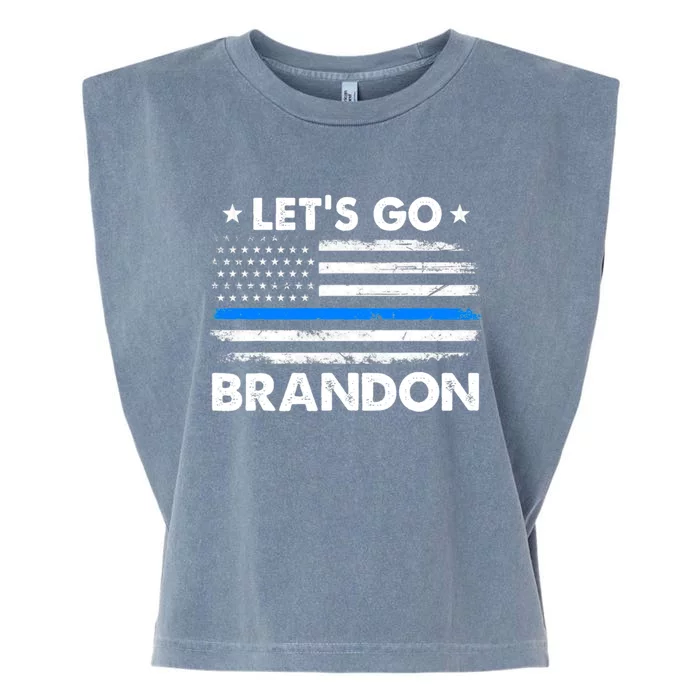 LetS Go Brandon Us Flag Thin Blue Line Lets Go Brandon Gift Garment-Dyed Women's Muscle Tee